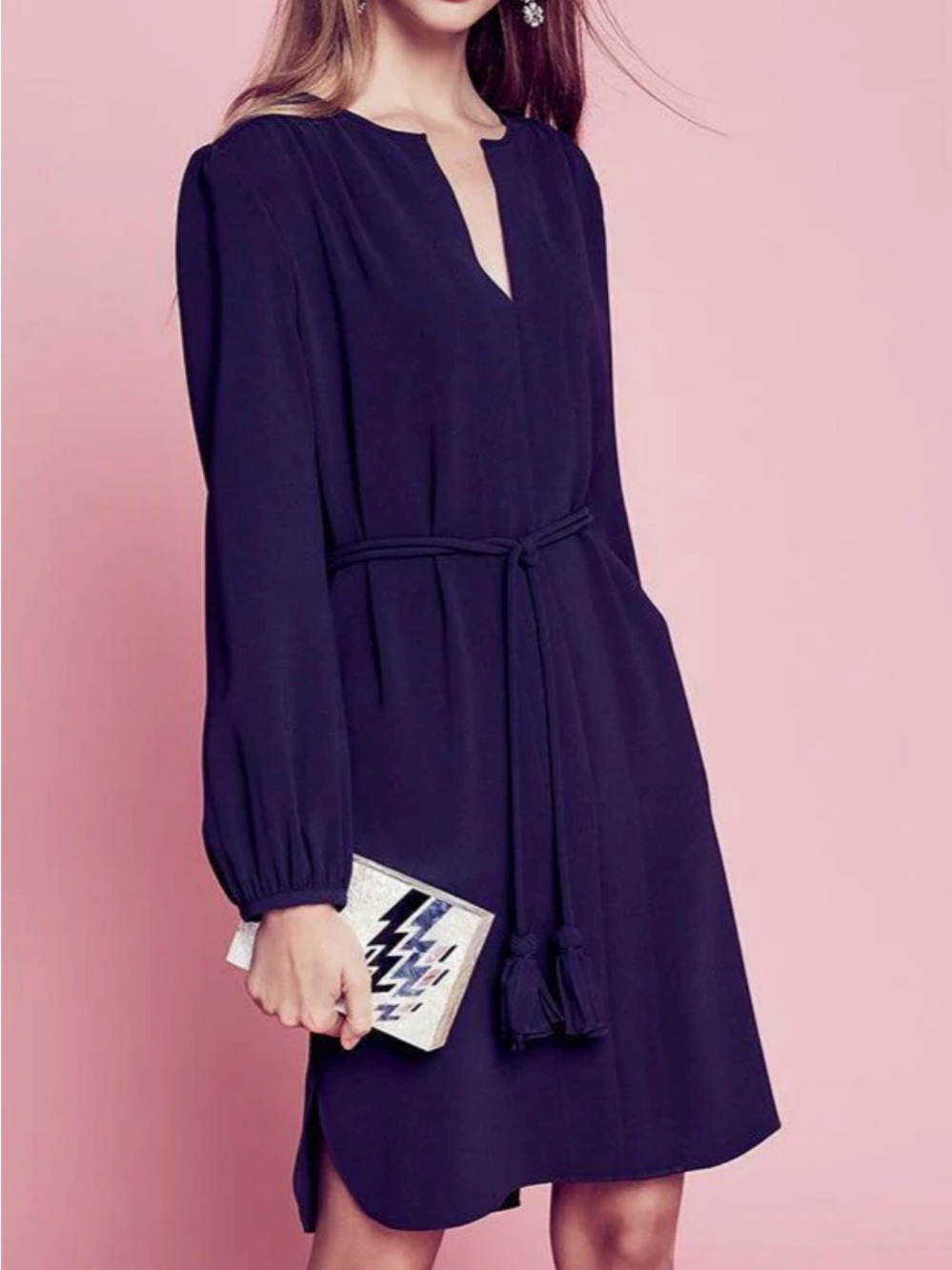 Charlotte Brody Silk CLASSIC SHIRT DRESS - DARK NAVY with confetti